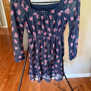 Trixxi Navy Dress with Pink Floral Design